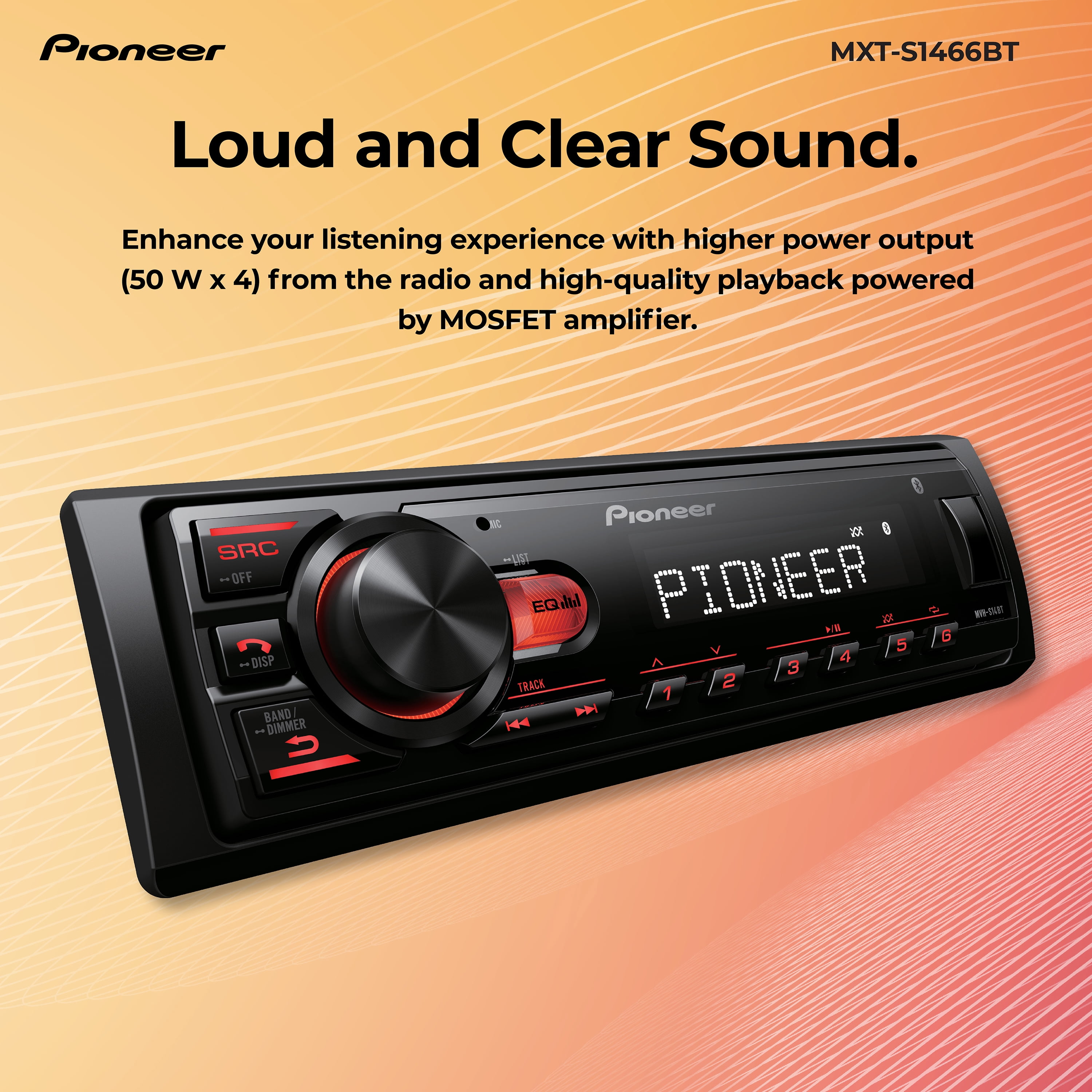 Pioneer MXT-S1466BT Car Audio Stereo Bundle ‒ Bluetooth Head Unit Receiver + (4) 6.5″ 4-Ohm Speakers, 50W x 4 RMS, Hands-Free Calling, USB, AM/FM, Loud Bass Upgrade
