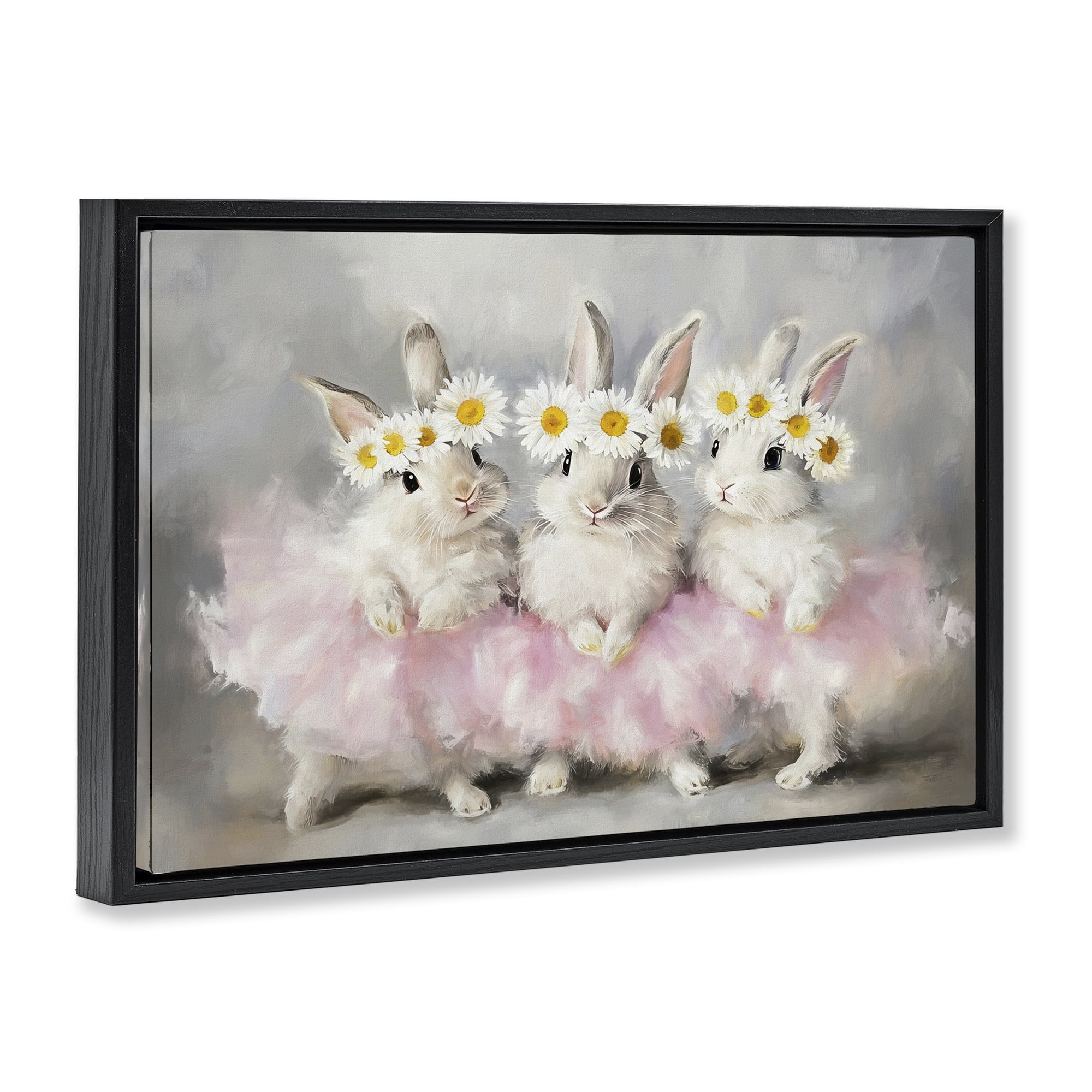Stupell Industries Dancing Bunnies in Tutus Black Framed Floater Canvas Wall Art, design by Tina LeCour