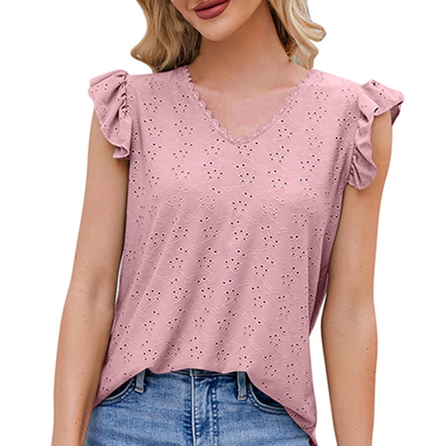 Elegante camiseta de manga corta con cuello en V sólido para mujer Blusa suelta Tops OAVQHLG3B Store lin121212
