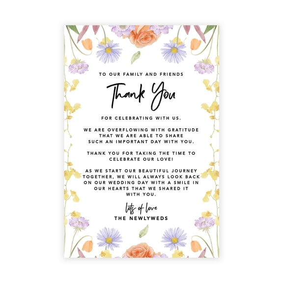 Koyal Wholesale Classic Spring Florals Wedding Thank You Place Setting Cards for Table Reception, Dinner Plates, 56-Pack
