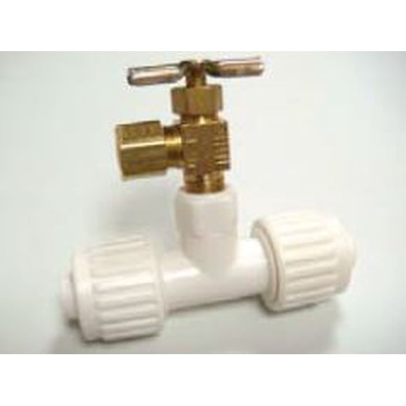 Elkhart Supply 16834 Ice Maker Water Tube Fitting Replacement For Flair-It ™ Ice Maker; 1/2 Inch PEX x 1/2 Inch PEX x 1/8 Inch Female Pipe Thread; Tee; With Barcoded