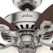 Hunter 42 inch Indoor Ceiling Fan with LED Lights - Ceiling Fan with Pull Chain, For Bedroom or Living Room, Standard Mount, No Remote, 5 Blades, Includes Bulbs - Builder 52106, Brushed Nickel
