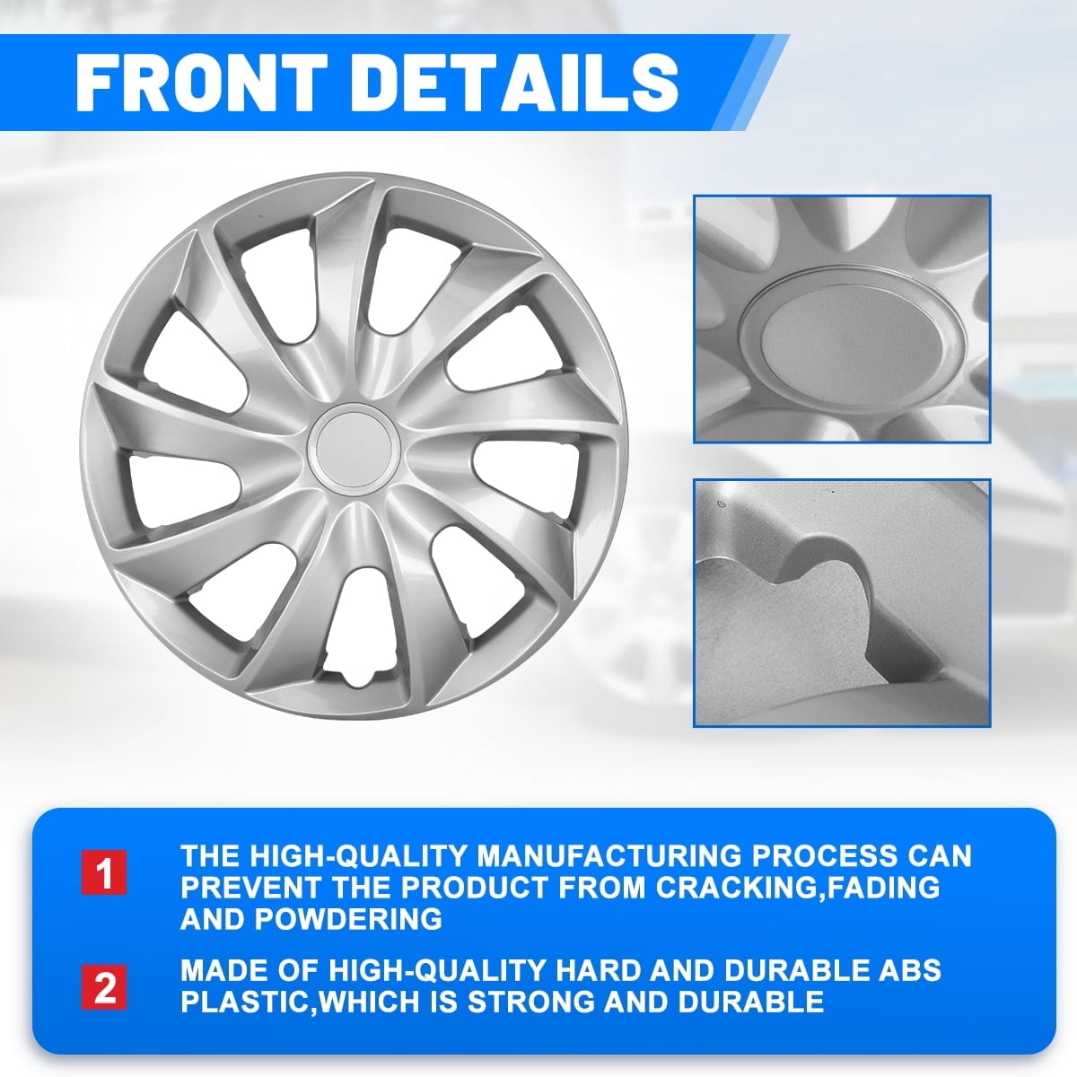 Winjet 14" Wheel Covers & Hub Caps ABS Lacquer Silver,4 Pack