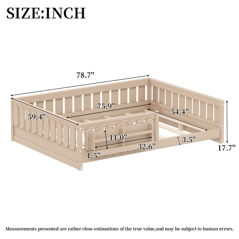 Mirightone Wood Full Size Floor Bed with Rails and Slats, Montessori Bed with Storage Shelves, Low Floor Bed Frame Full Size - Natural