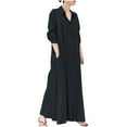thumbnail image 1 of AherBiu Robe Boutonnée pour Femme, Col à Revers, Col en V, Manches Longues, Tenue de Bureau Décontractée, Maxi, avec Poches, 1 of 7