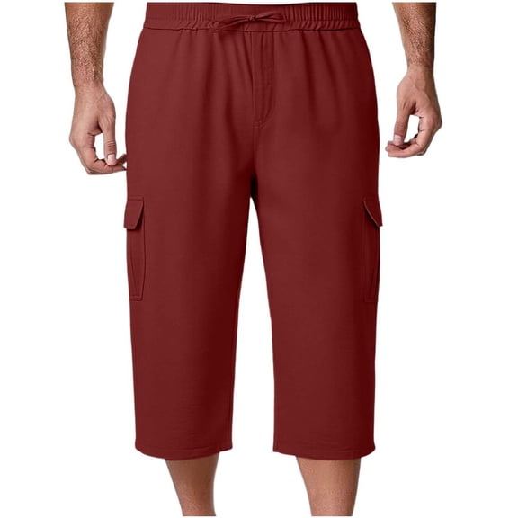Xdegoge Cargo Capri Shorts for Men Casual Summer Below Knee Cropped Pants with Multi-Pockets Elastic Waist Drawstring Lightweight Hiking Outdoor Activewear Bottoms