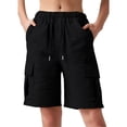 thumbnail image 3 of Outfmvch Linen Bermuda Shorts for Women Hiking Capris High Waisted Hiking Short Joggers Athletic Running Shorts Bermuda Shorts Travel Baggy Carpenter Shorts Women Wide Leg Ruffle Black XL, 3 of 6
