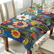 Yayeee Tablecloths for Rectangular Tables 54 x 54 inch Party Table Cover, Blue Colorful Flowers
