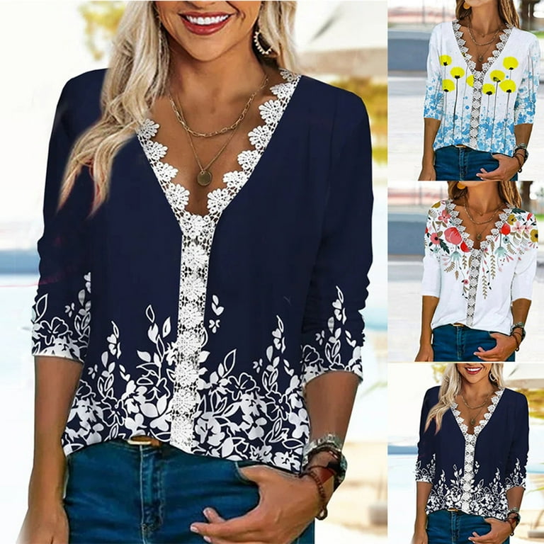 V-Neck Jersey Crochet-Trim Henley Top