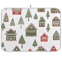 Yayeee Dish Drying Mat for Kitchen Counter 18"x24" Microfiber Absorbent Pad, Green Christmas House