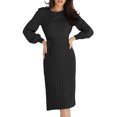 thumbnail image 2 of Vestido con cuello redondo y manga abombada, corte ajustado, elegante vestido plisado para mujer, traje de vacaciones, 2 of 9