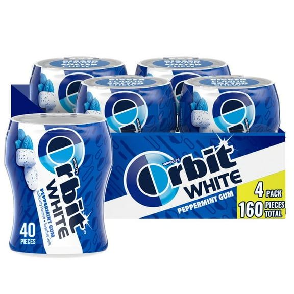 ORBIT Gum White Peppermint BCF26 Sugar Free Chewing Gum Bulk Pack, 40 Piece Bottle (Pack of 4)