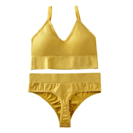 

Ame 2Pcs Women Bra Panties Set Push Up Sports Bra Sexy G-String Seamless Active Bra Thong Lingerie Set Fitness Crop Top Underwear