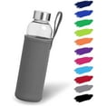 thumbnail image 1 of Botella de cristal 1l con funda de neopreno | Botella de vidrio de 500 ml con tapa protectora y tapa de acero inoxidable | Botella de agua para deportes, oficina, escuela y exteriores | Azul oscuro, 1 of 4