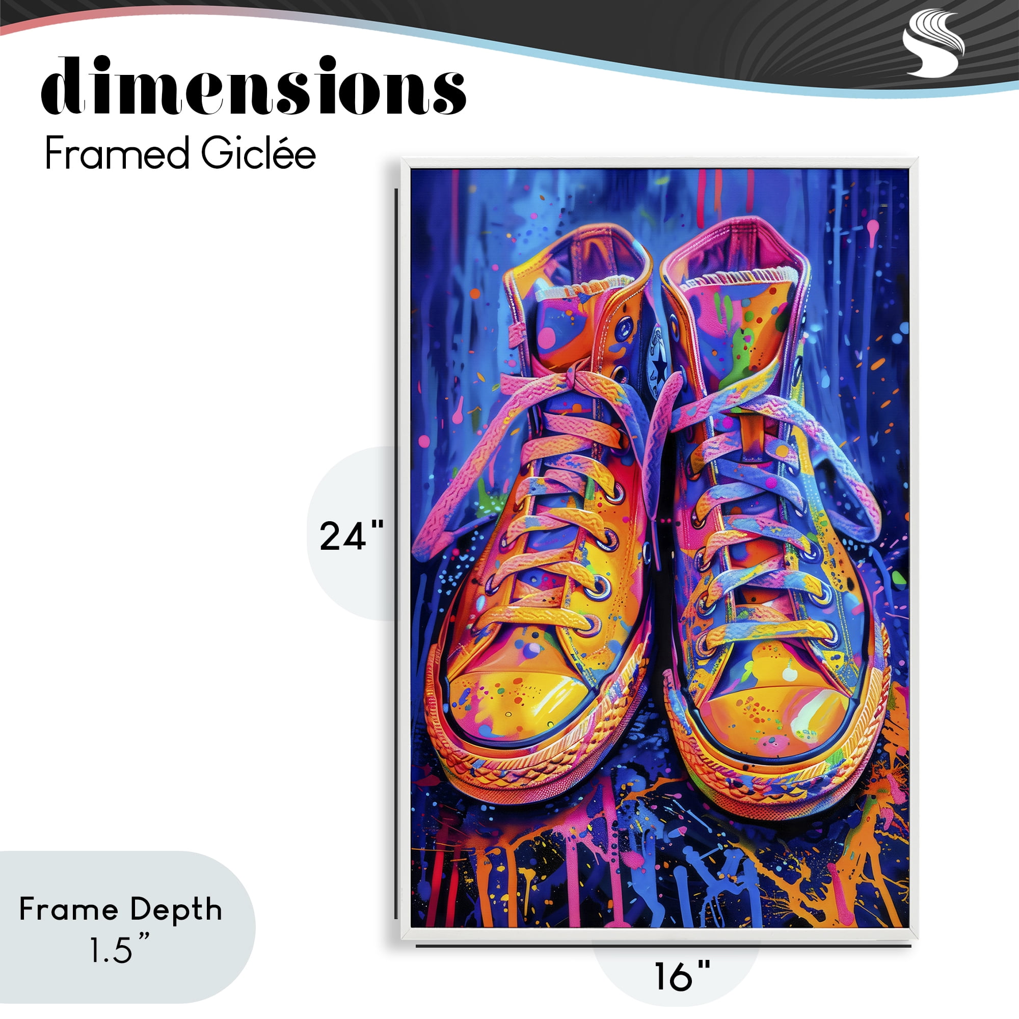 Stupell Industries Moody Converse with Neon Splash White Framed Giclee Art, design by Creative Studio