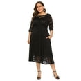 thumbnail image 3 of IBTOM CASTLE Women Plus Size Cocktail Dress Vintage 3/4 Sleeve Floral Lace Wedding Guest Dresses Pleated High Waist A-Line Swing Dresses Formal Prom Midi Party Dresses with Pockets 4XL Black, 3 of 7