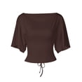 thumbnail image 6 of Rggeeun Women Shirts Cropped One Shoulder Solid Color Short Sleeve Elastic Waist Draping for Summer Beach Wear Trendy Tshirts,Brown,M, 6 of 7
