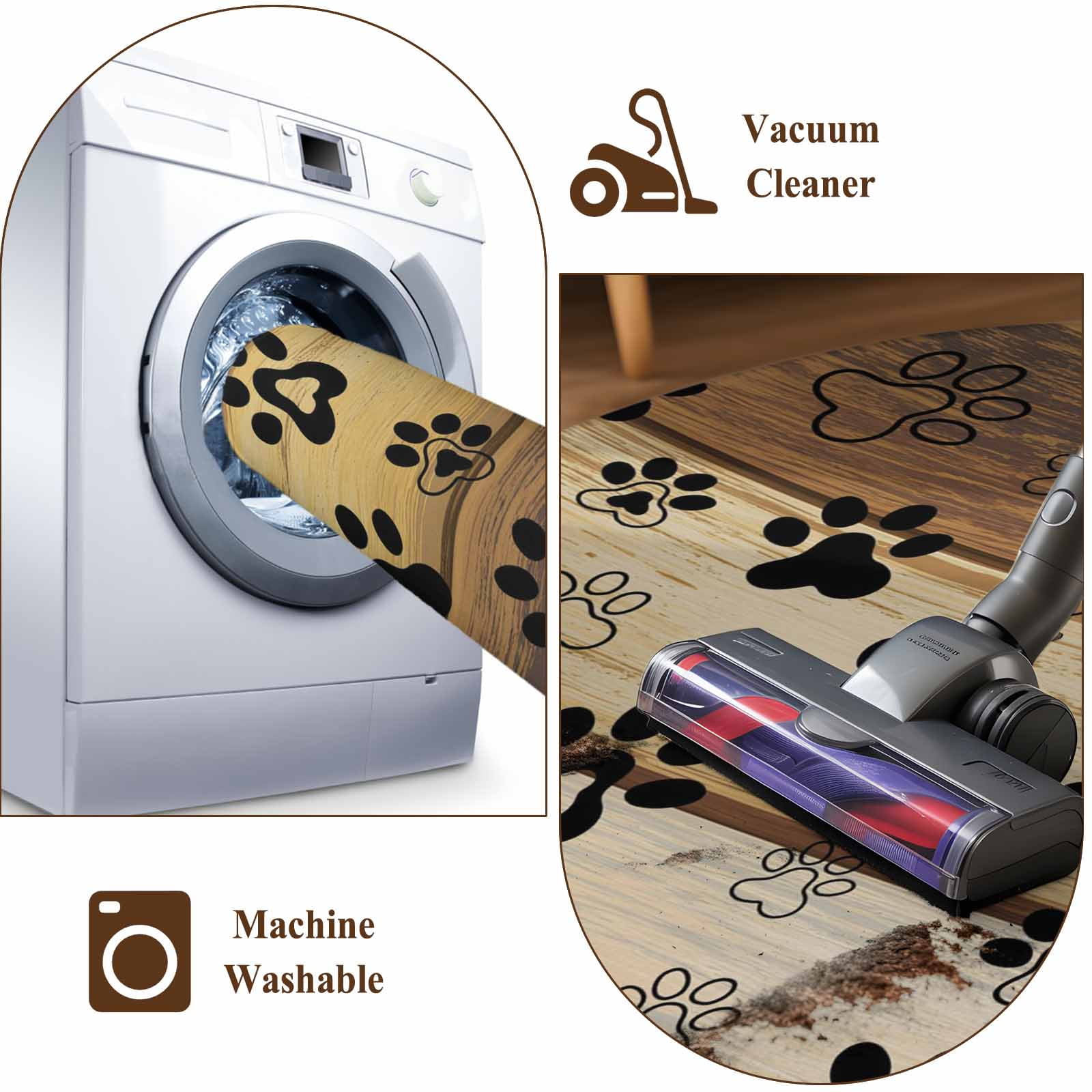 Area Rug for Living Room, Cute Dog Claws Non-Slip Indoor Large Carpet for Bedroom/Dining Room, Farmhouse Brown Wooden Grain Puppy Pawprints Washable Low-Profile Rectangle Floor Runner Rugs - 6 x 9 Ft