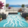 thumbnail image 3 of HIWEAVER Light Blue 8'x 10' Outdoor Rug Garden Decor Abstract Sun Pattern Carpet Plastic Straw Waterproof Reversible Patio Area Rug for Balcony Deck Picnic Portable Camping Mat, 3 of 7