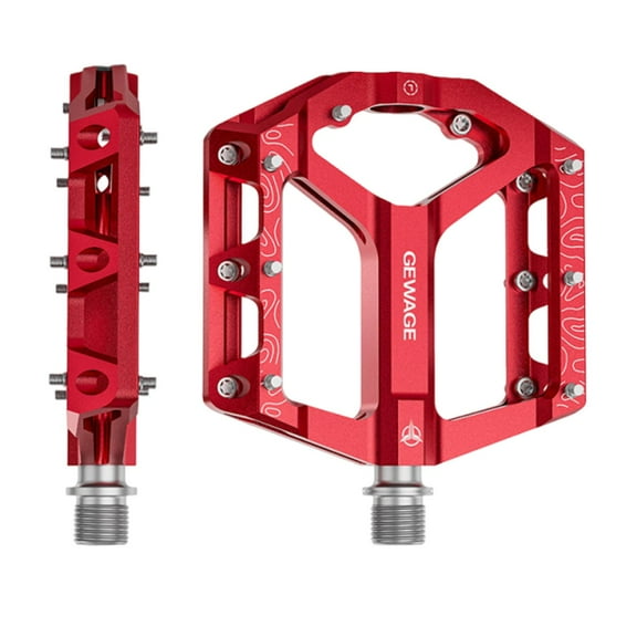 Dualoai 2 Pieces Bike Pedals Sturdy Flat Pedals for Repairing Folding Bikes BMX Red