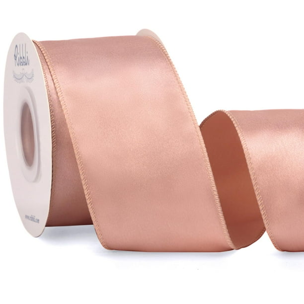 Cinta Ribbli con alambre satinado en oro rosa, 6,35 cm x 18,29 m