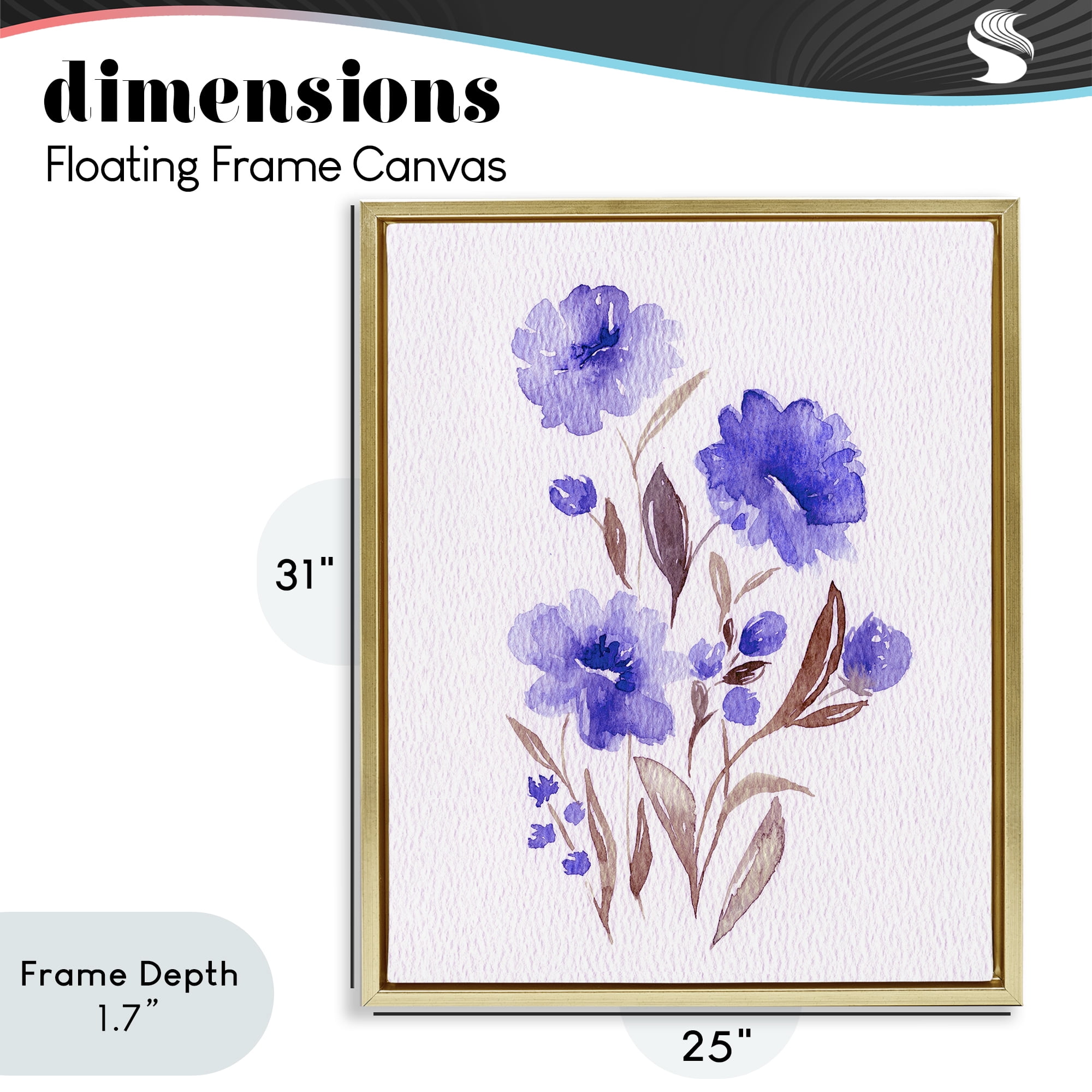 Stupell Industries Watercolor Purple Blossoms Gold Framed Floater Canvas Wall Art, design by Leah Noel Art