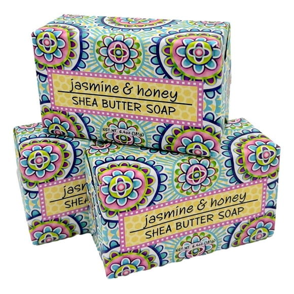 Greenwich Bay Trading Co, Jasmine and Honey Shea Butter Soap, Set of 3 Bars, 6.4 Ounces Each