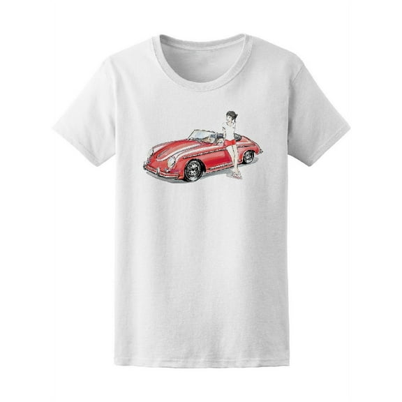 Girl With Classic Vintage Car T-Shirt Women -Image by Shutterstock, Female Small
