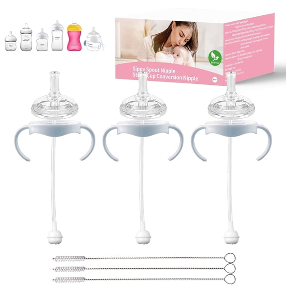Straw Cup Conversion Kit Compatible for Philips Avent Natural Bottle, Weighted Sippy Cup Transition Kit with Handles, [Variable Flow][BPA-Free], 6m 
