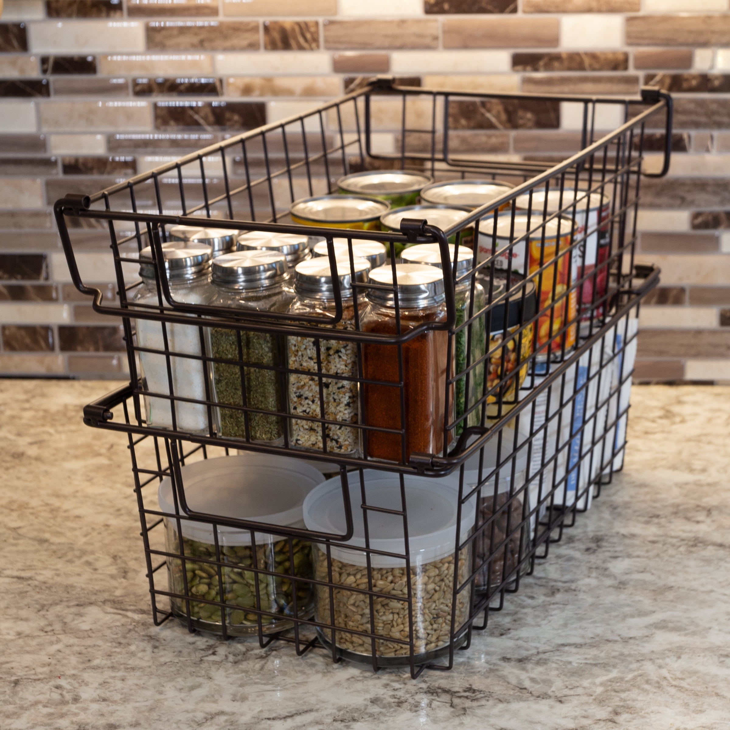 Set of 2 Storage Bins - Basket Set for Toy, Kitchen, Closet, and Bathroom Storage - Medium Shelf Organizers with Handles by Home-Complete (Brown)