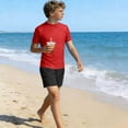 thumbnail image 5 of ITSAME Boys Swimwear Set Crewneck Tops and Swim Trunks Quick-Dry Beach Surfing Swimsuit 2-Piece Red Size 13-14, 5 of 9