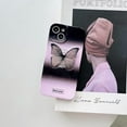 thumbnail image 3 of Black Pink Gradient Butterfly Phone Case Compatible with iPhone 12, Korea Cute 3D Cool Pink Black Butterfly Phone Cover with Butterfly Hold Stand (Film Phone case), 3 of 12