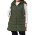 thumbnail image 2 of DARING DIVA Women's Plus Size Long Hooded Zip Up Puffer Vest 5X Army Green, 2 of 7