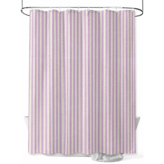 Simple White Striped Shower Curtain, Purple Stripes Vintage Linen Waterproof Shower Curtain Set with 12 Hooks Lightweight Washable Fabric Shower Curtains for Bathroom 72x72 Inches