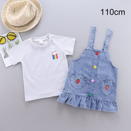 

Journey Cute Kids Clothing Denim Skirt Set For Girl Spring Autumn Jeans Strap Suspender Dress Outfits For Children Girls(Gray 110cm)
