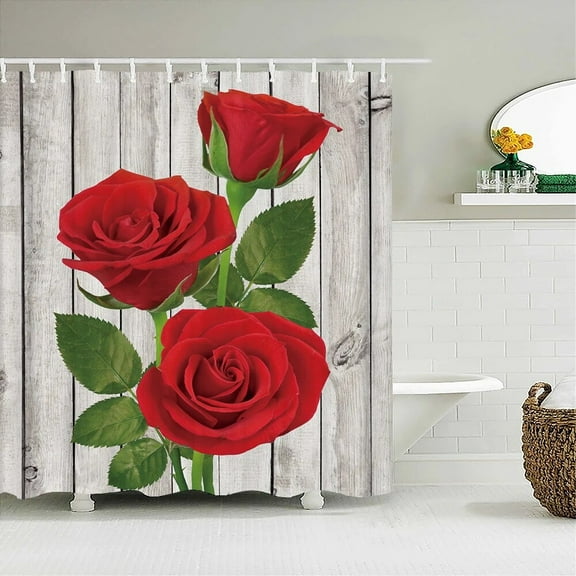 Red Rose Bath curtain Waterproof Shower Curtains Polyester Flowers ce Love Bath Screen Printed Curtain for Bathroom Decor