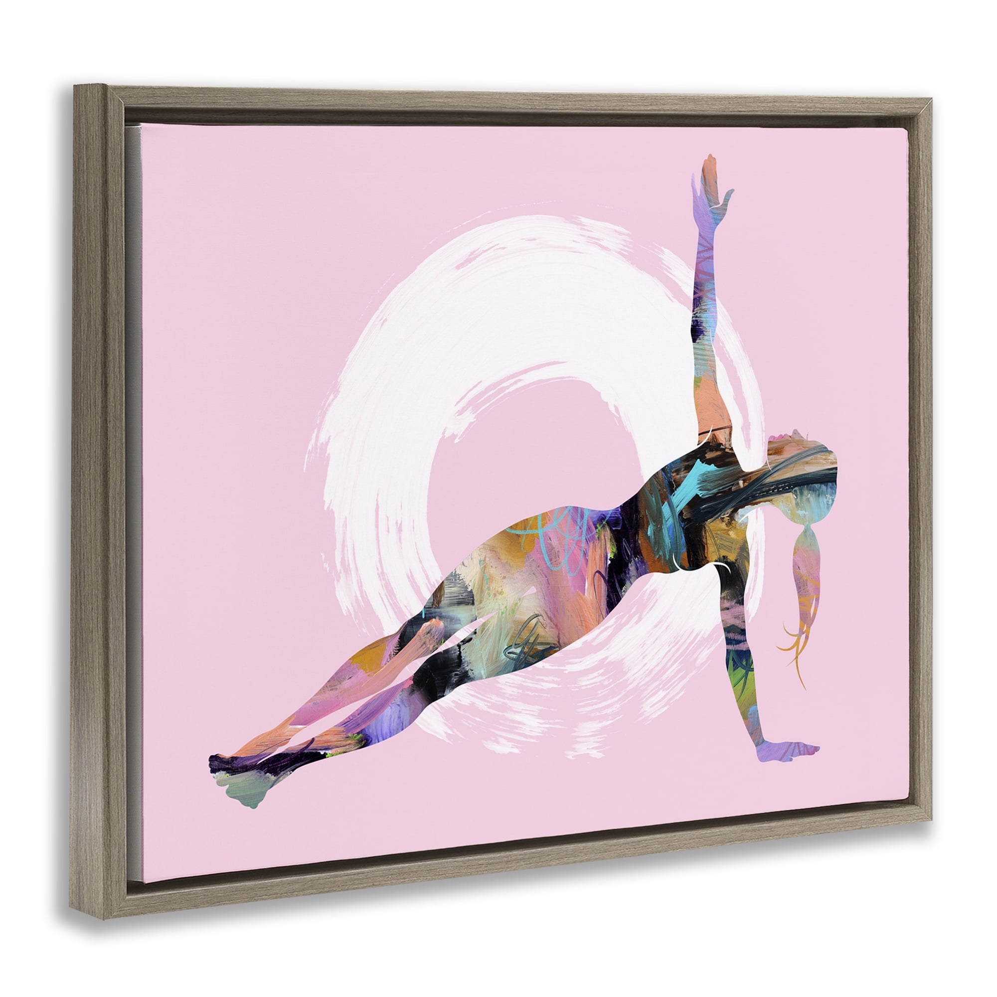 Stupell Industries Abstract Yoga Exercise People Painting Brown Floater Framed Canvas Art Print Wall Art, 31 x 25