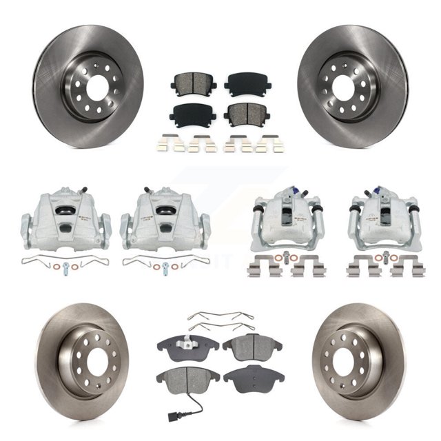 Transit Auto Front Rear Disc Brake Caliper Rotors and Semi-Metallic Pads Kit (10Pc) for Car 2009-2011 Volkswagen Tiguan KC8-101042S