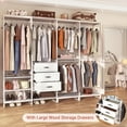 thumbnail image 4 of Homieaay Homieasy Wood Clothes Rack Wardrobe Closets for Hanging Clothes Heavy Duty Garment Rack, Large Corner L Shaped Closet System Organizer Walk-in Closet for Bedroom with 3 Wood Drawers, White, 4 of 8