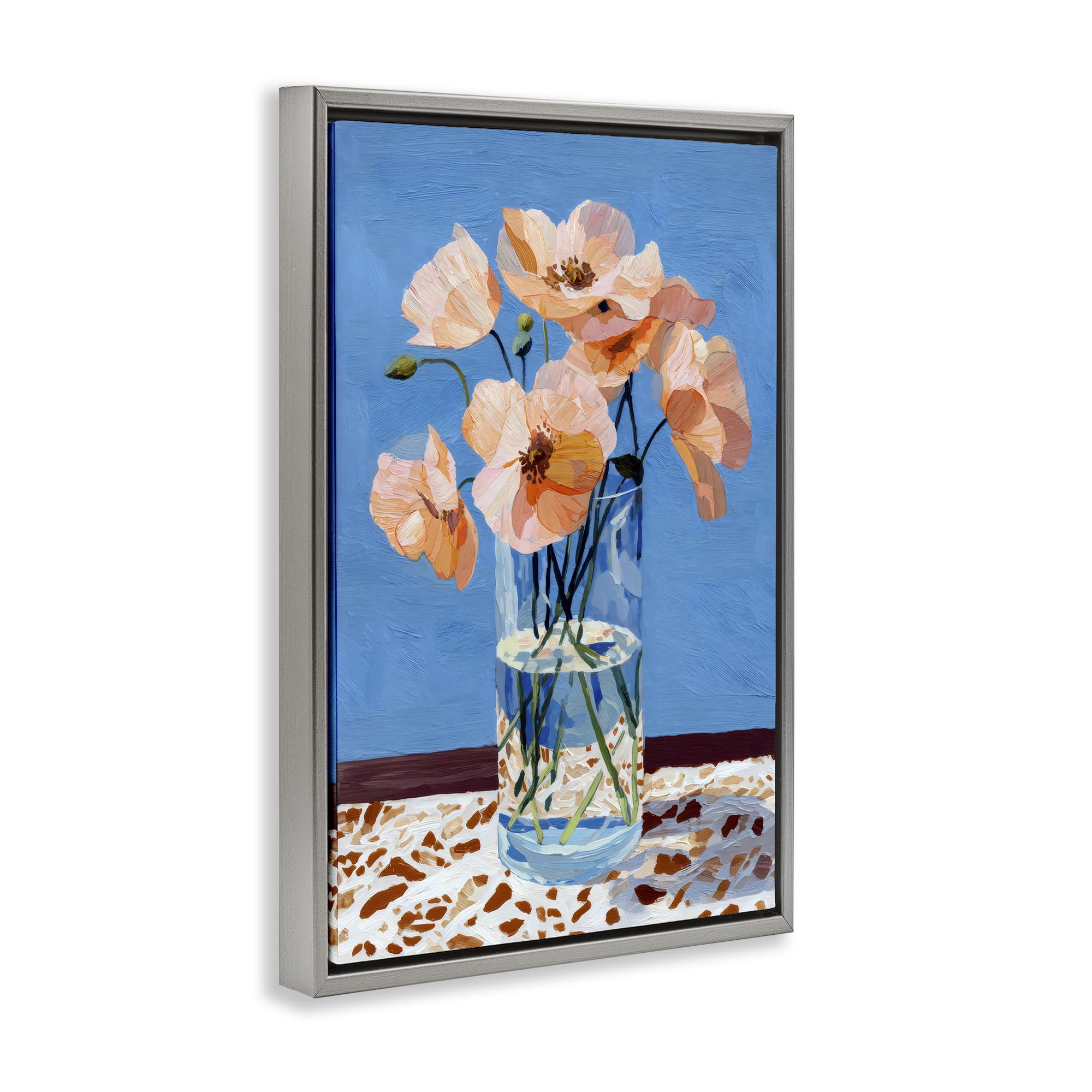 Stupell Industries Bright And Pink Poppies Gray Framed Floater Canvas Wall Art, design by Petal Prints Design