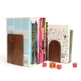 thumbnail image 4 of 2Pcs Hand Crafted Wooden Bookends with Metal Base Heavy Duty Walnut Book Stand, 4 of 13