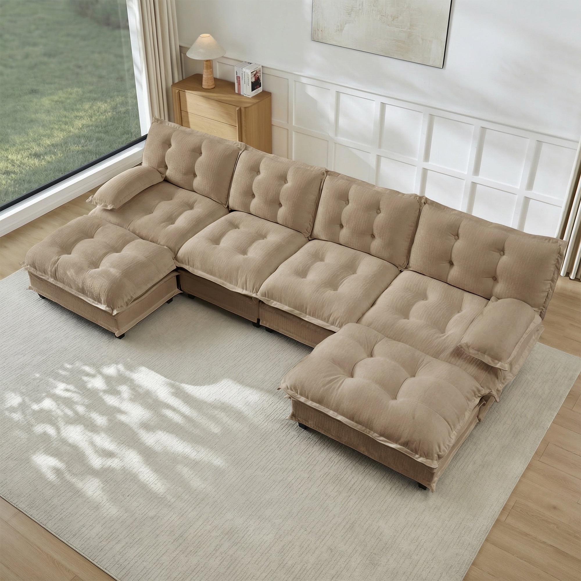 AISWORD 138" U-Shaped Modular Sectional Cloud Sofa with 2 Ottomans, Chenille Fabric Deep Seat Couch with Lattice Decored Cushions
