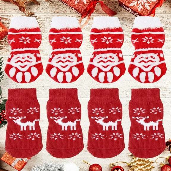 OATIPHO  Christmas Pet Socks Red Cotton Prevent Scratching and Keep Paws Clean 8Pcs