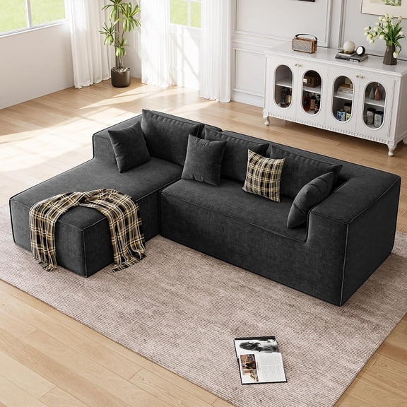 271cm L Shaped Sectional Sofa with Chaise, Modular Deep Seat Couch, Chenille Fabric Sofa for Living Room Apartment,Gray