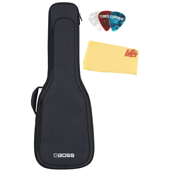 BOSS CB-EG10 Lightweight Electric Guitar Gig Bag Bundle with Picks and Austin Bazaar Polishing Cloth