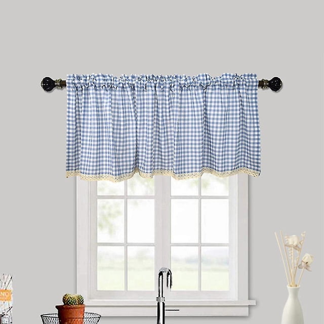 Checked Kitchen Short Curtain Panels Valance Drapes74x91cm-29.13x35.83