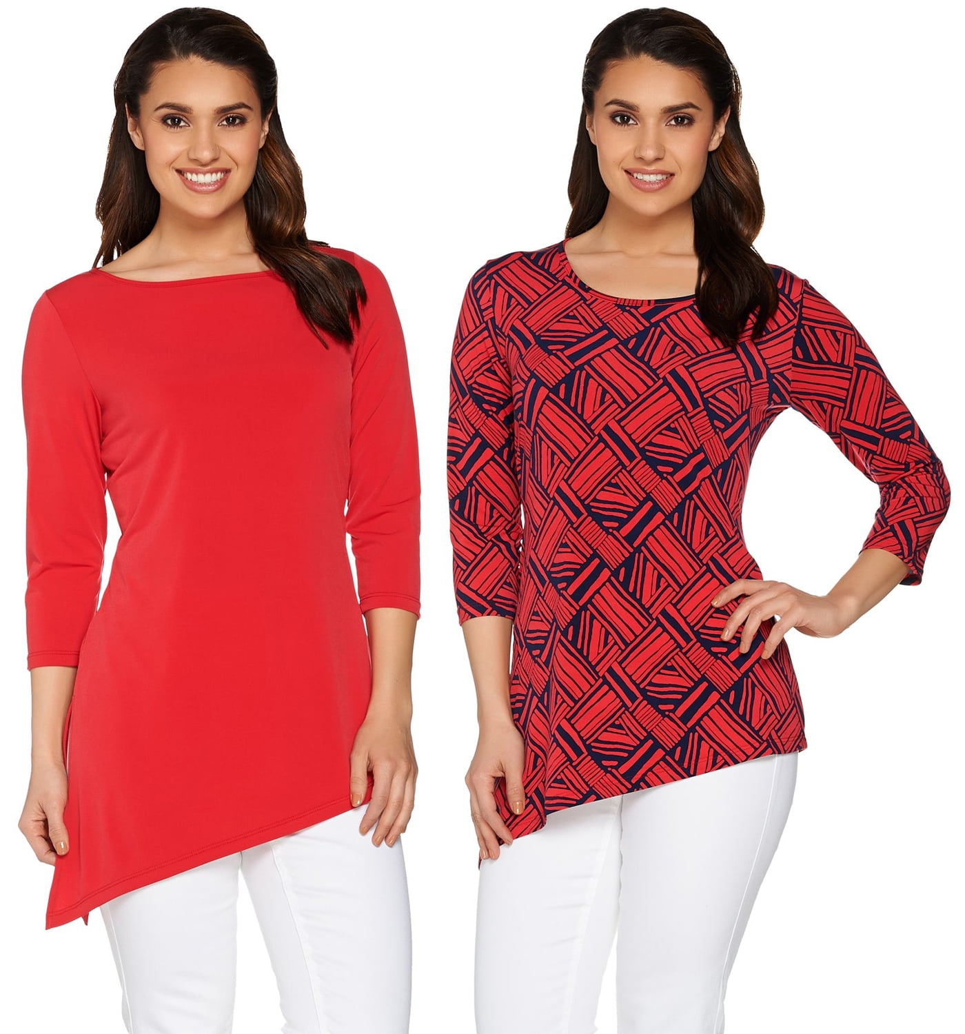 Susan Graver Susan Graver Womens Print & Solid Set of 2 Liquid Knit
