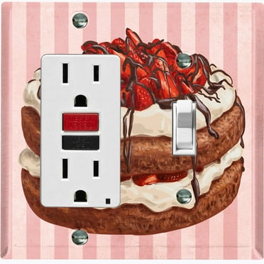 Metal Light Switch Plate Cover Naked Strawberry Cake Striped Wallpaper Pink CAK060