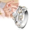thumbnail image 2 of Two Tone Zircon Ring With Hollow Geometric Lines Round Dots And Diamond Inlay Women's Color Separation Ring, 2 of 8