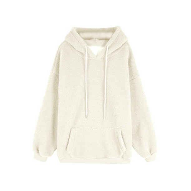 LUXUR Women Sweatshirt Hooded Hoodies Fuzzy Fleece Sweatshirts Baggy Outwear Long Sleeve Pullover White M Walmart